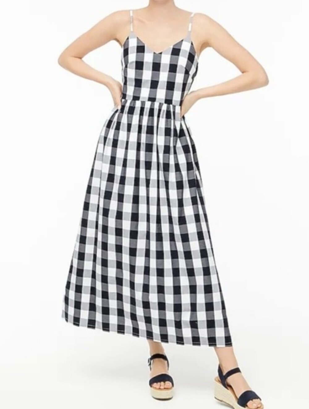J.Crew Women's  Navy Blue/White Poplin Gingham Maxi Spaghetti Strap Dress Size 4